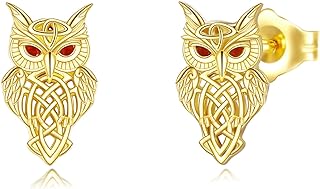 Gold Owl Earrings 14k Gold Owl Stud Necklace Fine Gold Irish Celtic Knot Jewelry Christmas Gifts for Women Teen Girls