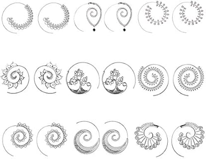 9 Pairs Gold/Silver Bohemian Vintage Tribal Swirl Spiral Statement Hoop Earrings Set For Women