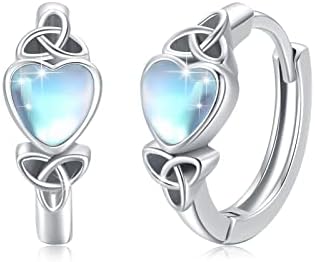 Sterling Silver Celtic Knot Hinged Hoop Earrings with Moonstone Gems for Women and Girls, White Gold Finish