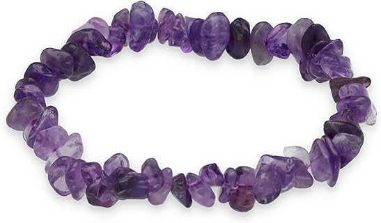 Lebensquelle Plus Amethyst Splitterarmband für Damen, mit gleichmäßigen 5-8 mm Trommelsteinen und liebevoll gestalteter Edelsteinkarte, dehnbar auf 19 cm, ideal für Gesundheit und Wohlbefinden