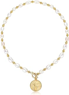 Y2K Pearl Choker Necklace Baroque Cultured Handpicked Pearl 18K Gold Plated Bead Ball Chain Coin Charm Pendant Vintage Jewelry Gifts for Women Men