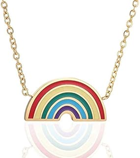 Lobster Clasp Rainbow Pendant Necklace, Box Chain, For Women and Girls, Rainbow Charm Design