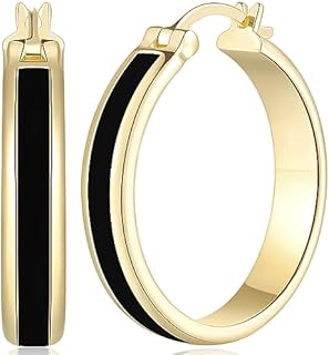 Hoop Earrings for Women 14K Gold Black and Gold Earrings Women’s Hoop Earrings, 30mm*6mm in Width Design