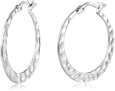 925 Sterling Silver Hammered Hoop Earrings Lightweight Large Hoops Hypoallergenic Jewelry Gift 30MM