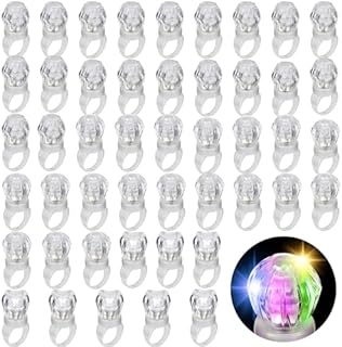 50 Pack Light Up Rings Party Favors, LED Glow Rings Bulk Glow in The Dark Ring Flashing Plastic Diamond Bling Rings Toys for Birthday, Bachelor Parties, Weddings, Concert