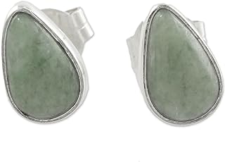 Sterling Silver Push Back Jade Stud Earrings, Handmade Teardrop Design from Guatemala for Women
