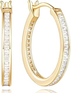 Diamond Hoop Earrings for Women 14K Gold Hoop Earrings for Women Radiant Gold Hoop Earrings (20mm) (GOLD)