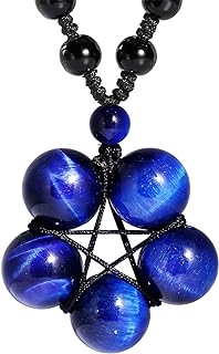 Jewever Tiger Eye Necklace Pendant Handmade Star-Shape Adjustable Energy Gemstone Healing Crystal 12mm Beads Unisex