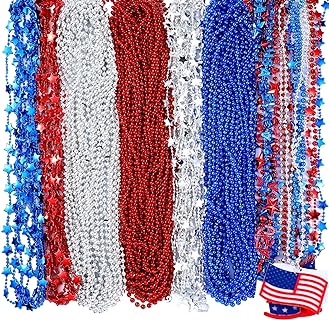 4th of July Beads Bulk Patriotic Red White Blue Beads Necklace Plastic Necklaces for 4th of July Independence Day, Patriotic Parade, Carnival Decoration Party Necklace Carnival Decoration
