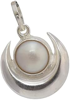 925 Sterling Silver Half Moon Locket Necklace with Synthetic Pearl for Men and Women, Crafted in India