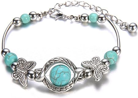 Dearanswer Simulation Turquoise Bangle Beaded Bracelet Carved Butterfly Chain Jewellery Gift