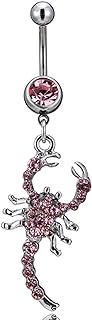 Kinsing 14G Scorpion Belly Ring with Cubic Zirconia for Women, Stainless Steel Pink Navel Ring with Animal Design