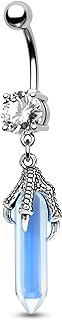 Stainless Steel Dragon Belly Ring with Cubic Zirconia for Women, Hexagonal Prism Design