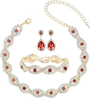 Chic Bridal Choker Necklace with Lobster Clasp, Miraculous Garden Rhinestone Jewelry Set in Silver/Gold Plating, Teardrop Design for Women & Girls
