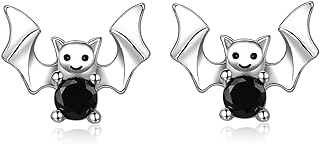 Halloween Cubic Zirconia Bat Stud Earrings with Push Back, Silver-Plated Base - Gothic Vampire Design for Women & Girls