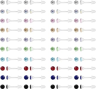 AoedeJ 40/80 Pcs Colorful Cubic Zirconia Earrings Studs Earrings Plastic Earrings For Sensitive Ears Hypoallergenic Earrings for Women Girls
