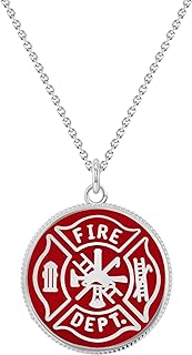 Firefighter Double Sided Pendant Necklace with Lord's Prayer in Sterling Silver, Made in America