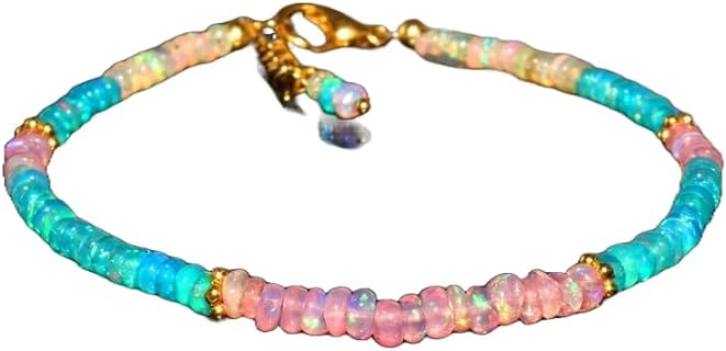 Quality 925 Sterling Silver Fire Ethiopian Opal Beaded Bracelet, Dainty Layered Design, Fine Minimalist Jewelry for Women, Rondelle Cut, 4mm, 7-Inch Length