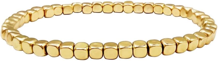 Gold Silver Bead Bracelet Chunky Nugget Multi Stacking Statement Stretch Bangle Bracelet 14K Gold Plated Round Bead Ball Bracelet Stretchable Elastic Bracelet for Women