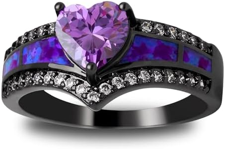 Black Engagement Ring for Women by Ginger Lyne | Promise Ring for Her | Mystic Topaz Cubic Zirconia Wedding Ring | Simulated Fire Opal Birthstone Rings