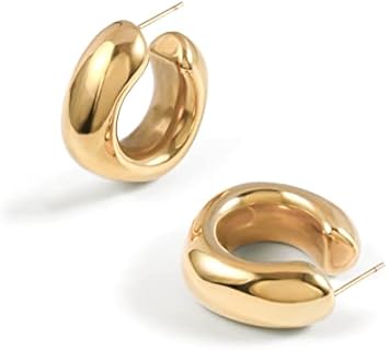 18K Gold Plated Chunky Hoop Earrings for Women with Hinged Hoop Back - Light, Non-Tarnishing & Versatile Elegance
