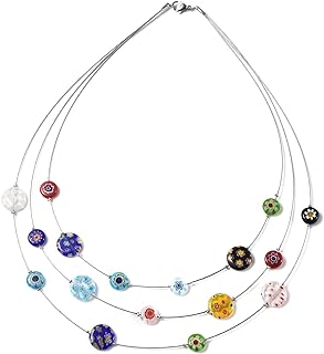 Shop LC Colorful Murano Style Millefiori Glass Bead Layered Necklaces for Women Trendy Station Aesthetic Flower Jewelry Stainless Steel 18" Ct 65 Birthday for Mom