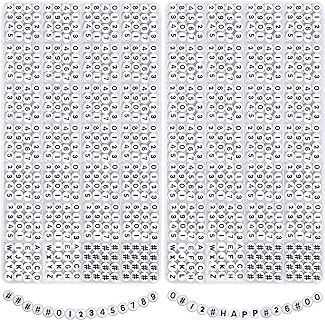 QUEFE 1904pcs Number Beads for Bracelets, 12 Styles Number Beads Letter Beads for Bracelets and Jewelry Making (4x7 mm, White & Black)