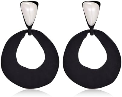 Black Earrings with White Pearl Dangle for Women Hoop Drop Earrings Statement Jewelry Gift