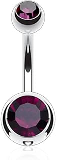Double Gem Cubic Zirconia Belly Button Ring in Solid G23 Titanium by Fifth Cue - Elegant and Durable Navel Jewelry for Sensitive Skin