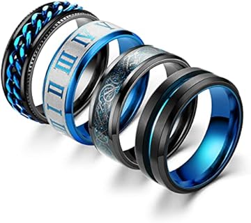 Ronglry 4Pcs Titanium Stainless Steel Spinner Rings Fidget Band Rings for Women Men Black Ring Stress Rings Anxiety for Rings Cool Chain Spinner Rings for Men Wedding Promise Rings Set Size6-11