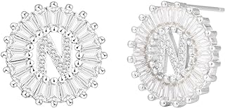 Cottvott Charms A-Z Alphabet Stud Earrings Women Initial Letter Earrings Jewelry 3 Colors (N-Silver Color)