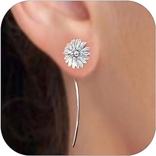 Screw Back Silver Sunflower Stud Earrings - High-Quality Alloy Metal Earrings for Women and Teen Girls - Minimalist Daisy and Chrysanthemum Design