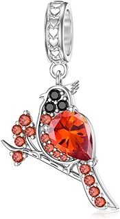 LONAGO Sterling Silver Cardinal Charm Bracelet with Cubic Zirconia Bead for Women and Girls