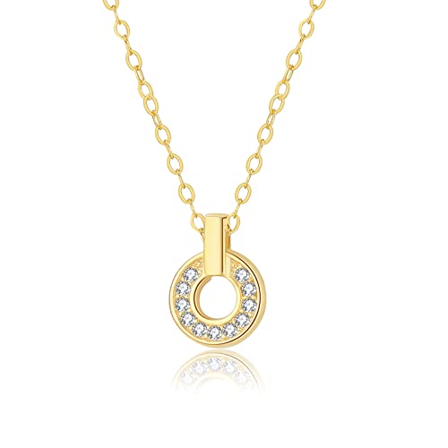 925 Sterling Silver CZ Cubic Zirconia 6.8MM Inner Circular Necklace Cross Link Chain Thin Link Chain for Women 15-17 Inch