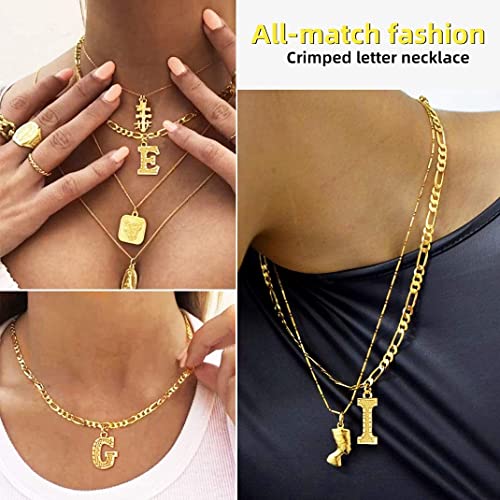 GOLDCHIC JEWELRY Gold Initial Figaro Chain Necklace, Custom Monogram Letter Choker Necklaces, 16"+2" Adjustable