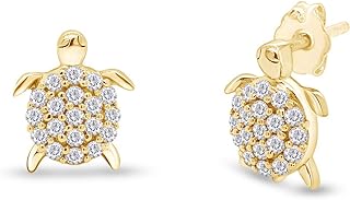 14k Gold-Plated Sterling Silver Cubic Zirconia Turtle Stud Earrings, Push Back Design, Ideal Gift for Her, Nature-Inspired Artisan Crafted in India