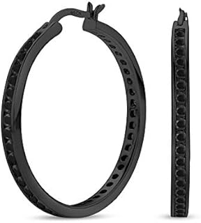 Chic Black Rhodium-Plated Sterling Silver Large Cocktail Hoop Earrings with Post Snap-down Closure