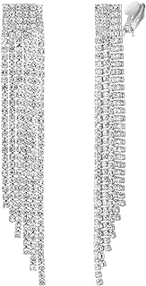 Mlouye 3.3"L Rhinestone Earrings Dangling Long Fringe Crystals Chandelier Dangle Drop Earrings for Women Girls
