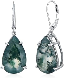 Natural Gemstone Moss Agate Earrings for Wmen s925 Sterling Silver Dangle Drop Earrings for Women Girls Her Jewelry Christmas Birthday Gifts