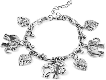 AILUOR Alloy Elephant-Heart Charm Bracelet with Lobster Claw Clasp and Box Chain, Vintage Statement Jewelry for Women and Girls - Ideal Gift for Any Occasion