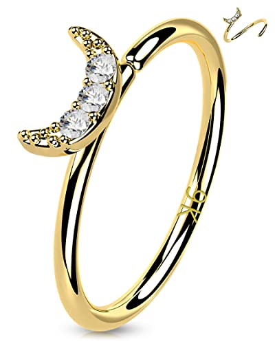 OUFER 20G Nose Rings Hoops, 9K Solid Gold Seamless Open Nose Rings, Moon Design Cartilage Earrings, Nose Piercing Jewelry for Women and Men