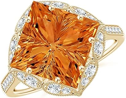 14K Rose Gold Angara Stackable Ring with Natural Citrine and White Diamonds for Women & Girls | Elegant Design for All Occasions | Perfect Gift for Birthdays, Weddings, and Anniversaries