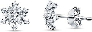 Diamond-Encrusted 14K Gold Snowflake Stud Earrings with Push Back Design - Elegant 8mm Birthday Gift for Her