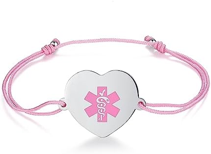 LinnaLove Medical Alert Bracelet for Women Adjustable Handmade Cord Medical ID bracelets with personalized engraved