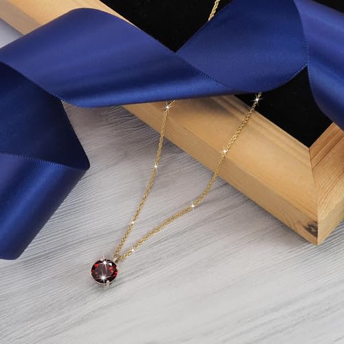 Women's 925 Sterling Silver 14K White & Yellow Gold Necklace Round Gemstone Jewelry with Hanging Pendant Prong Setting 18" Rhodium Plated Loose Rope Chain Wedding Party Gift