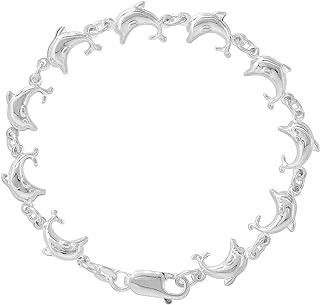 Sterling Silver Puffy Dolphin Bracelet for Women & Girls 7.5 inch long