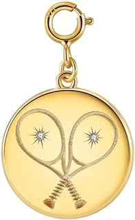 PickleBelle Lovematch Tennis Racket Heart Charm Gold | 18K Gold Plated over Sterling Silver Tennis Racket Pendant Charm | Gifts for Tennis Lovers, Tennis Charms for Zippers