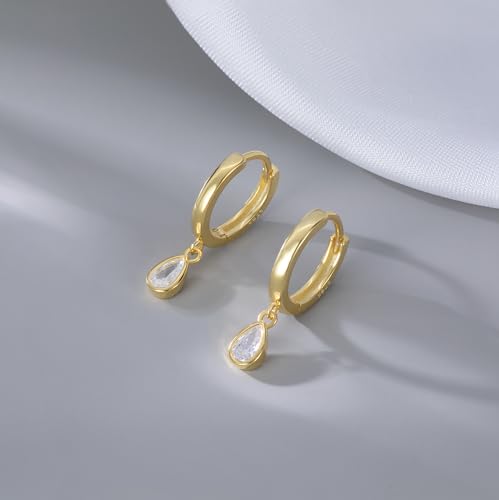 925 Sterling Silver Teardrop Small Hoop Earrings for Women Teen Girls CZ Hoop Huggie Earrings Droplet