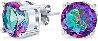 Unisex Black Mystic Rainbow Color-Changing Cubic Zirconia Solitaire AAA CZ Stud Earrings For Women .925 Sterling Silver - Round or Square Princess Cut 5-10MM