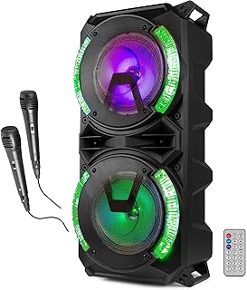 Fenton LIVE280 - Altavoz Bluetooth Portable de 900W, con 2 Micrófonos y Luces LED, Trolley de 34,5x71,8x31,5cm, Perfecto para Interior y Exterior. Ideal para Fiestas y Karaoke